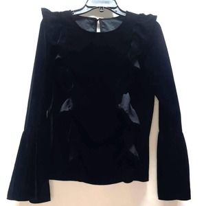 Ribbon Designs Black Velour Ruffle Long Bell Sleeves Dressy Top See measurements